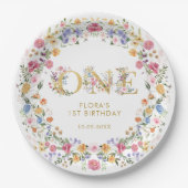  meisje met kleine wilde bloem 1e verjaardag papieren bordje (Voorkant)