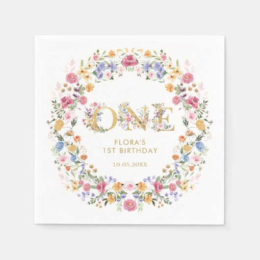  meisje met kleine wilde bloem 1e verjaardag servet (Voorkant)