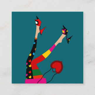 meisje met kleurrijke kousen vierkante visitekaartje