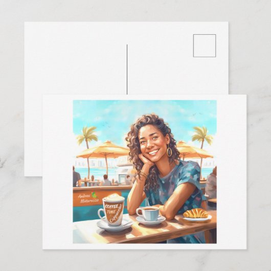 Meisje met koffiepauze briefkaart (Voorkant / Achterkant)