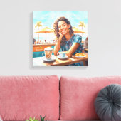 Meisje met koffiepauze canvas afdruk (Insitu (Woonkamer))