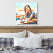 Meisje met koffiepauze canvas afdruk (Insitu (Slaapkamer))