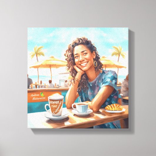 Meisje met koffiepauze canvas afdruk (Voorkant)