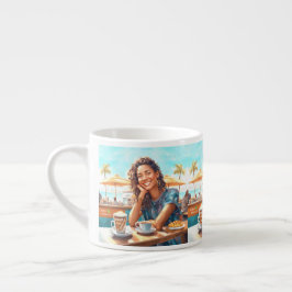 Meisje met koffiepauze espresso kop