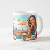 Meisje met koffiepauze grote koffiekop (Voorkant rechts)