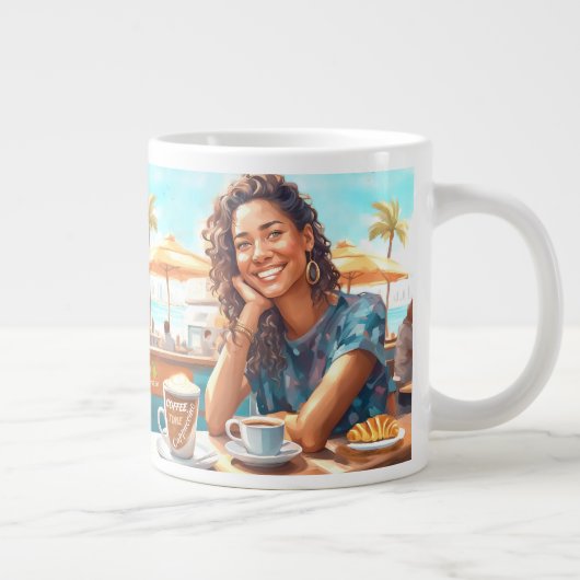 Meisje met koffiepauze grote koffiekop (Rechts)