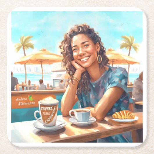 Meisje met koffiepauze kartonnen onderzetters (Voorkant)