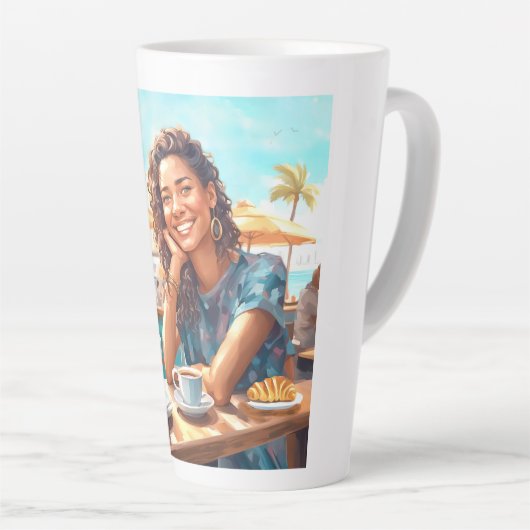 Meisje met koffiepauze latte mok (Rechterhoek)