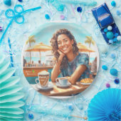 Meisje met koffiepauze papieren bordje (Feest)