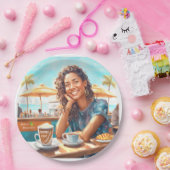 Meisje met koffiepauze papieren bordje (Feest)