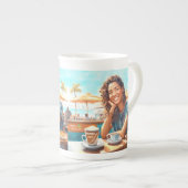 Meisje met koffiepauze porselein kop (Voorkant rechts)