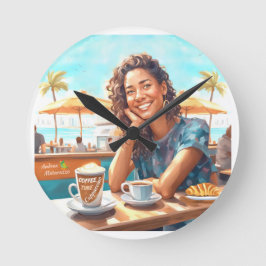 Meisje met koffiepauze ronde klok