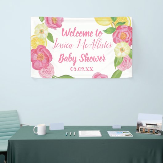 Meisje met krans Roze rozen Gele citroen Baby Show Spandoek (Beurs)