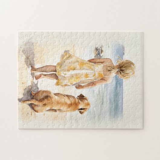 Meisje met labrador legpuzzel (Horizontaal)