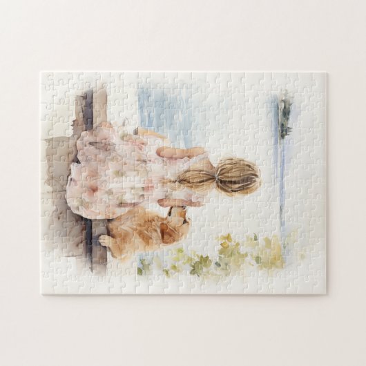 Meisje met labrador legpuzzel (Horizontaal)