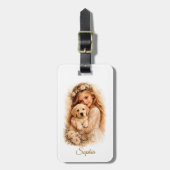 Meisje Met Labrador Puppy Bagagelabel (Voorkant verticaal)