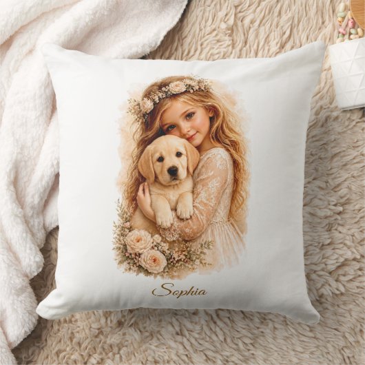 Meisje Met Labrador Puppy Kussen (Deken)