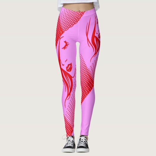 Meisje met lang haar op roze met rood leggings (Voorkant)
