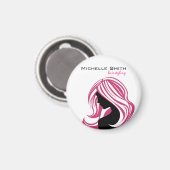 Meisje met Lang Roze Haar Kapsalon Schoonheidssalo Magneet (Voorkant / Achterkant)