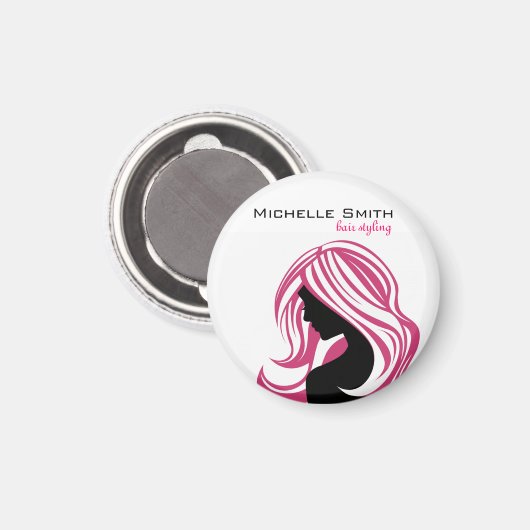 Meisje met Lang Roze Haar Kapsalon Schoonheidssalo Magneet (Voorkant / Achterkant)
