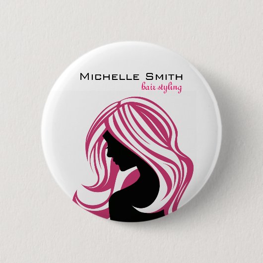 Meisje met Lang Roze Haar Kapsalon Schoonheidssalo Ronde Button 5,7 Cm (Voorkant)