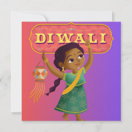 Meisje met lantaarn Diwali Kaart Kleurrijk aanpass