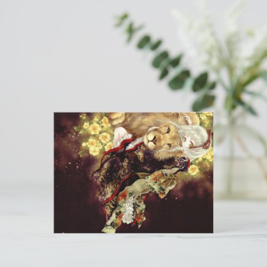 meisje met leeuwanime briefkaart (Staand voorkant)