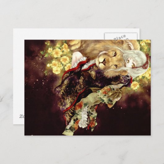 meisje met leeuwanime briefkaart (Voorkant / Achterkant)