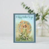 meisje met lelie van de paasvallei briefkaart (Staand voorkant)