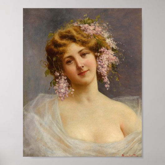 Meisje met Lilacs, Achille Beltrame Art Poster (Voorkant)