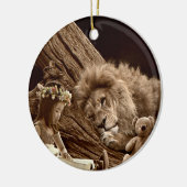 Meisje met Lion en Teddy Bear Keramisch Ornament (Links)