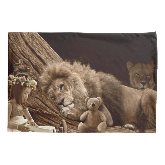 Meisje met Lion en Teddy Bear Kussensloop (Achterkant)