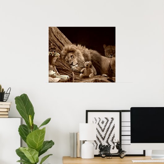 Meisje met Lion en Teddy Bear Poster (Thuiskantoor)