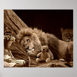 Meisje met Lion en Teddy Bear Poster