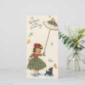  meisje met loophond op moederdag feestdagenkaart (Staand voorkant)