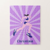 Meisje met marathonloper Jogger Pink Name Cute Legpuzzel (Verticaal)