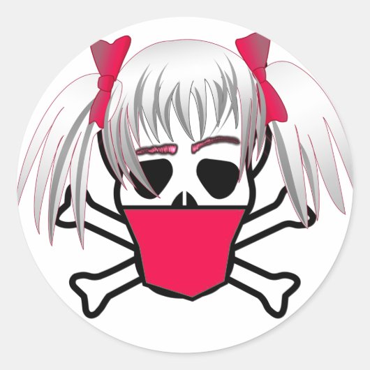 Meisje met masker schedel en kruis Botten Ronde Sticker (Voorkant)