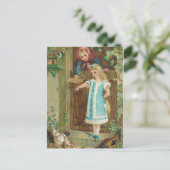  meisje met moeder die kippen voedt briefkaart (Staand voorkant)