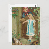  meisje met moeder die kippen voedt briefkaart (Voorkant / Achterkant)