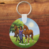 Meisje met monogram paarden sleutelhanger (Voorkant)