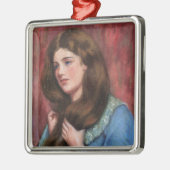 Meisje met mooi lang bruin haar metalen ornament (Links)