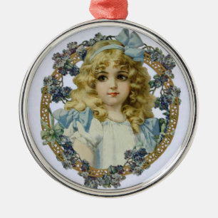  meisje met mooie bloemen en boe metalen ornament