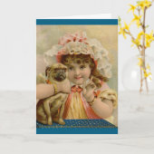  meisje met mopshond Wenskaart Kaart (Gele Bloem)