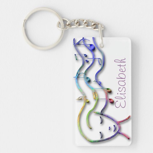 Meisje met muziek in het haar aangepaste naam sleutelhanger (Voorkant)