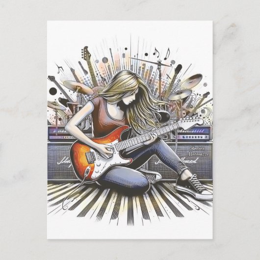 Meisje met muzikale sfeer briefkaart (Voorkant)