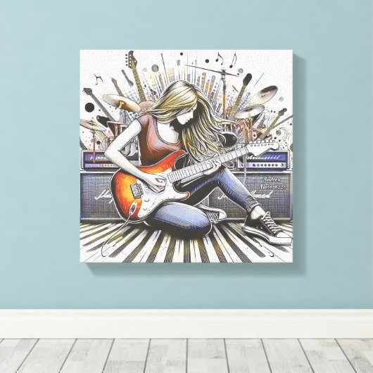 Meisje met muzikale sfeer canvas afdruk (Insitu (Houten vloer))