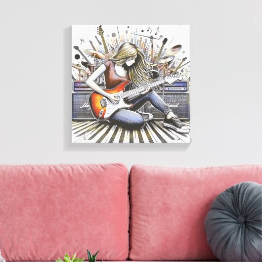Meisje met muzikale sfeer canvas afdruk (Insitu (Woonkamer))