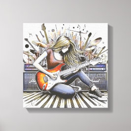 Meisje met muzikale sfeer canvas afdruk