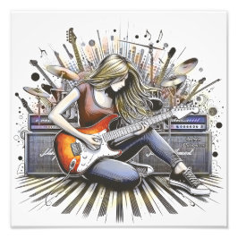 Meisje met muzikale sfeer foto afdruk