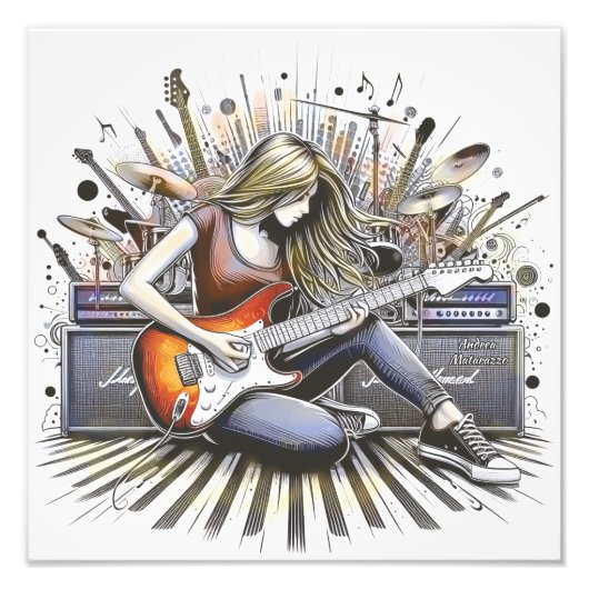 Meisje met muzikale sfeer foto afdruk (Voorkant)